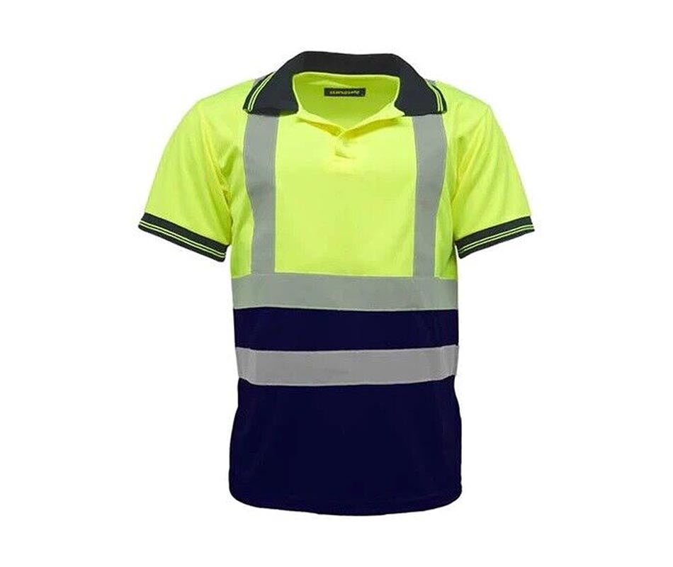 Hi Vis Viz Polo T-Shirt High Visibility Reflective Tape Safety Security Work Top