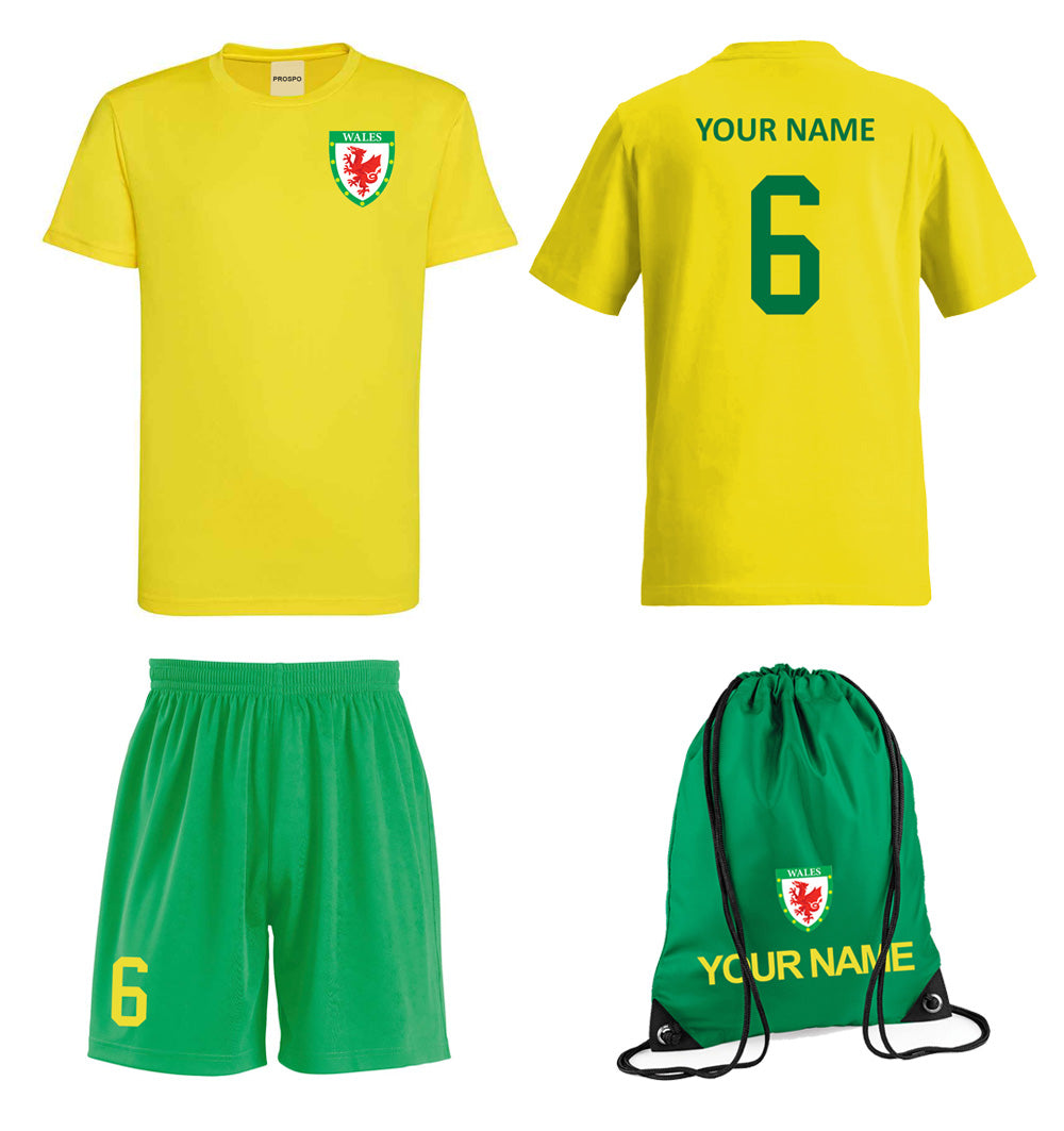 Personalised Wales Style Football Kits Customised Shirts Shorts and Kit Bags