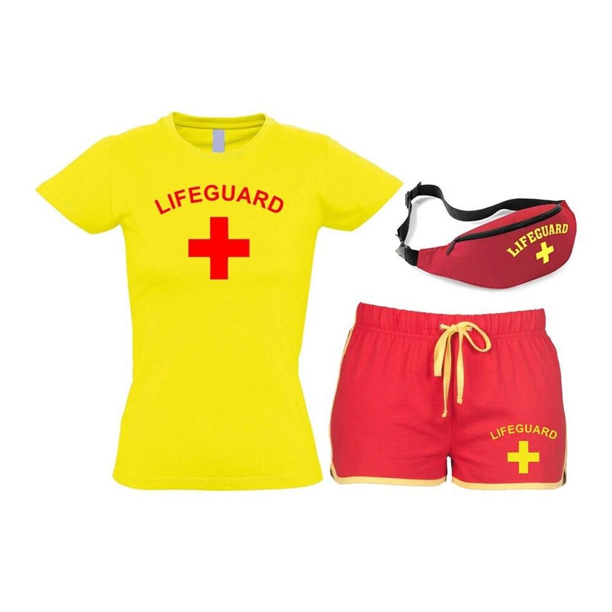 Women Lifeguard Costume Fancy Dress Set Ladies Cool Vest, Shorts + Options Women