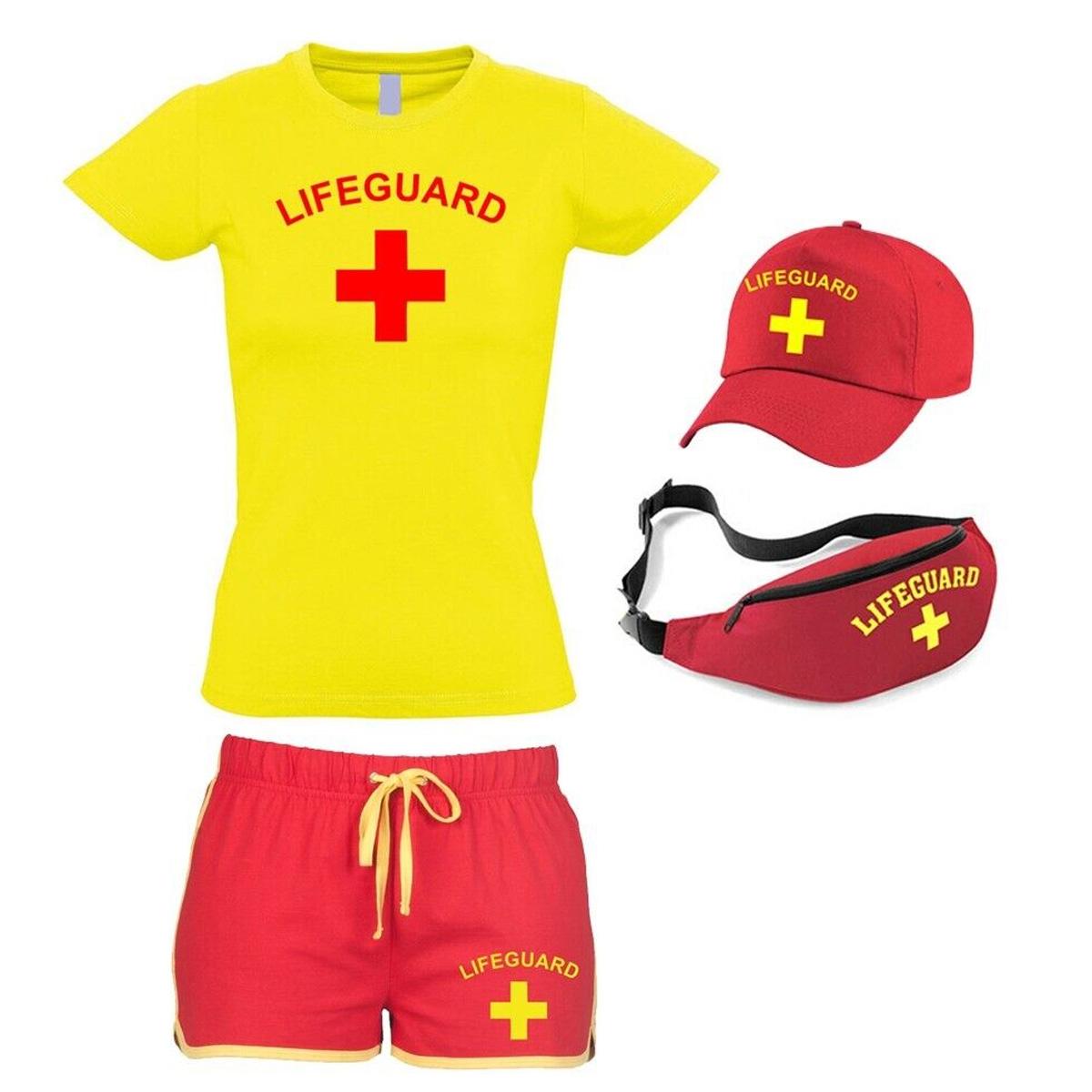 Women Lifeguard Costume Fancy Dress Set Ladies Cool Vest, Shorts + Options Women