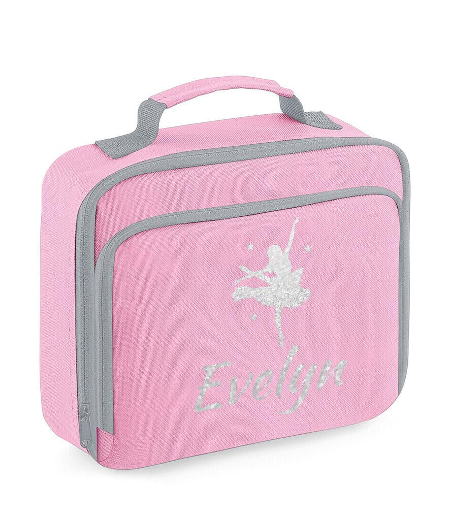 Girls Personalised Glitter Dance School Lunch Bag Kids Gymnastics Insulated Box