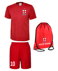 Personalised England Style Red Football Kit, Shirt, Shorts and Bag for Boys and Girls Best Birthday Gift