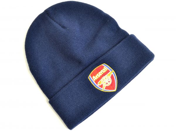 ARSENAL CREST KNITTED TURN UP HAT NAVY