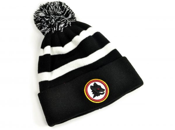 AS ROMA KNITTED TURN UP HAT BLACK WHITE POM POM