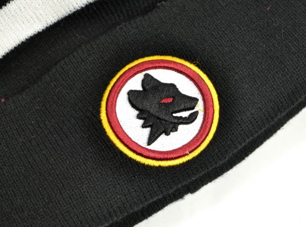 AS ROMA KNITTED TURN UP HAT BLACK WHITE POM POM