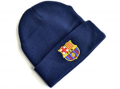 FC BARCELONA CREST KNITTED TURN UP HAT NAVY