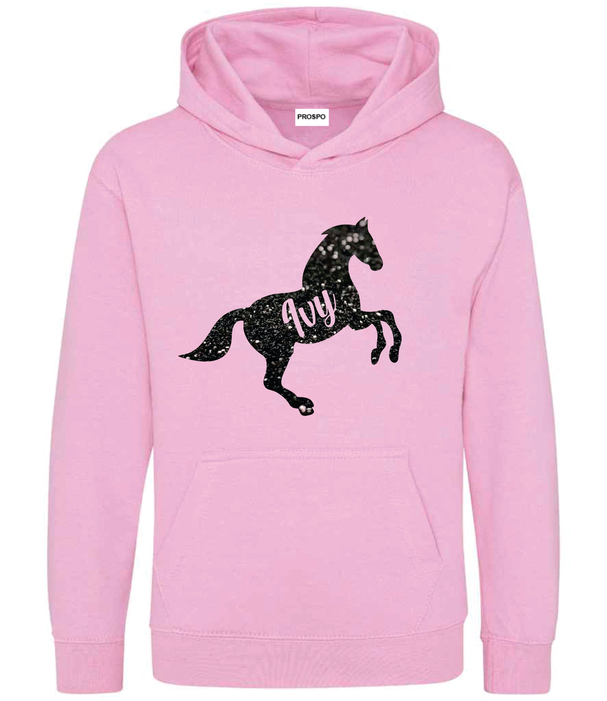 Personalised Glitter Horse Riding Hoodie Girls Boys Hoody Kids Top Jumper