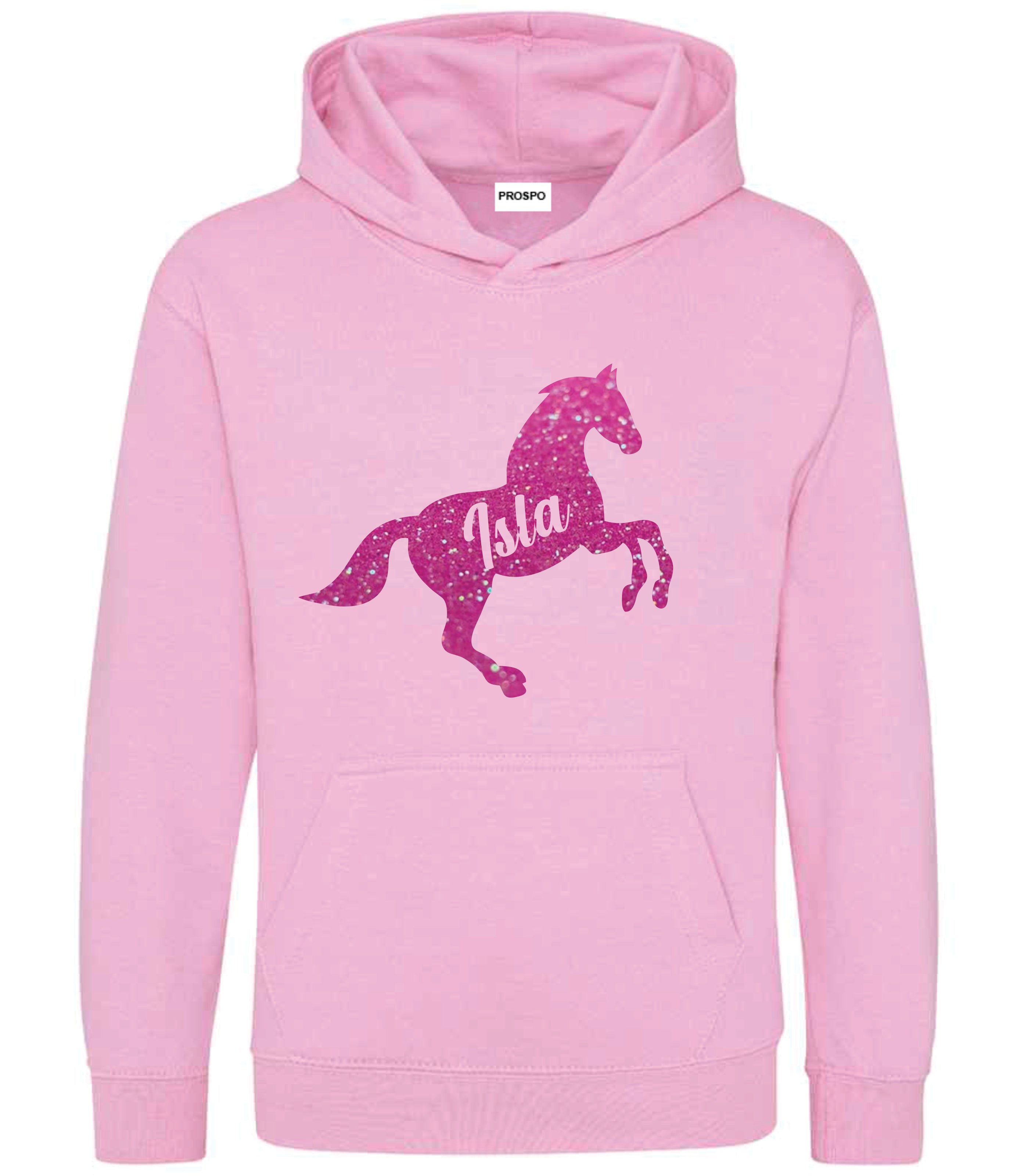 Personalised Glitter Horse Riding Hoodie Girls Boys Hoody Kids Top Jumper