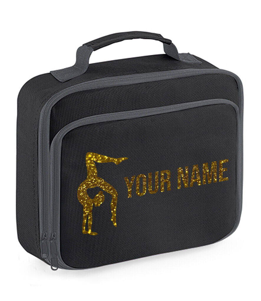 Girls Personalised Glitter Gymnastics School Lunch Bag Kids Dance Insulated Box