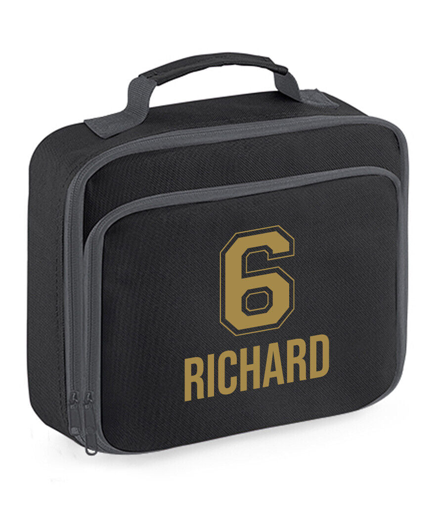 Personalised School Lunch Bag Kids Insulated Football Kids Name Number Snack Box