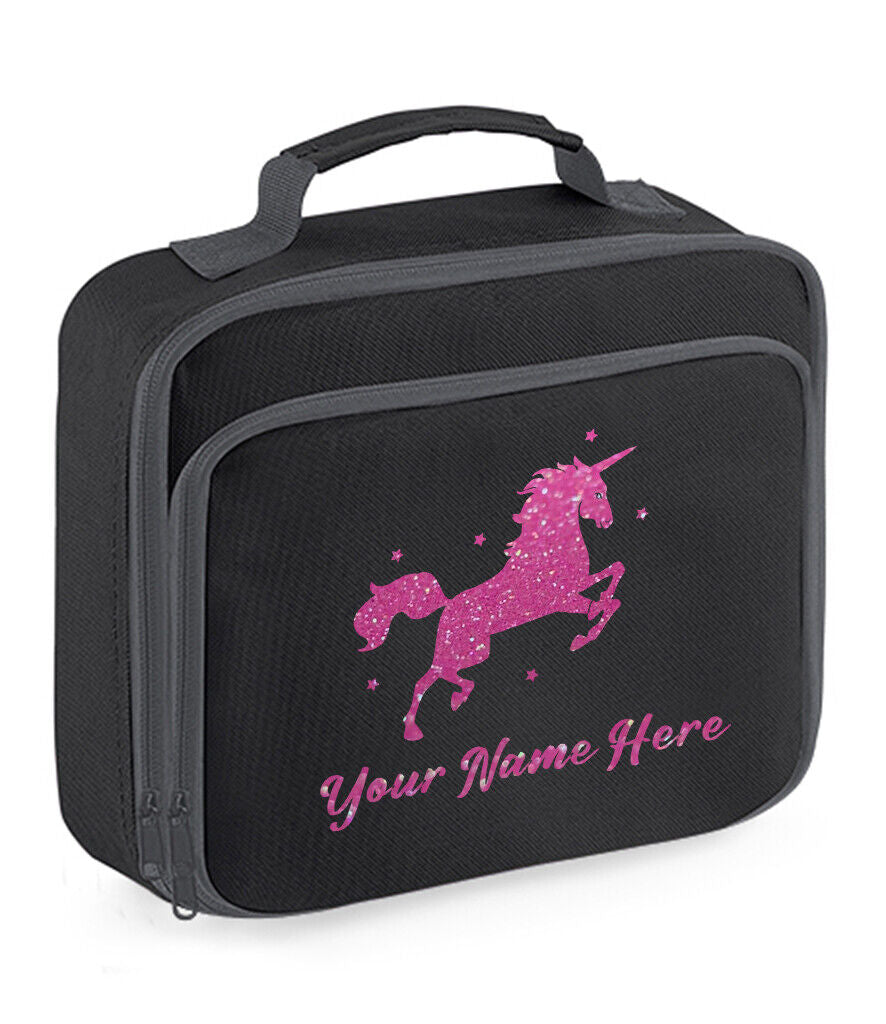 Personalised Unicorn Lunch Bag School Glitter Childrens Insulated Dinner Box