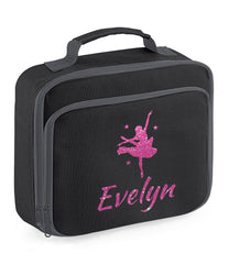 Girls Personalised Glitter Dance School Lunch Bag Kids Gymnastics Insulated Box