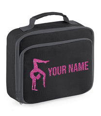 Girls Personalised Glitter Gymnastics School Lunch Bag Kids Dance Insulated Box