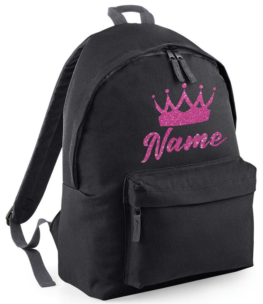 Personalised School Backpack Bag Kids Any Name Text Girls Crown Rucksack PE Kit