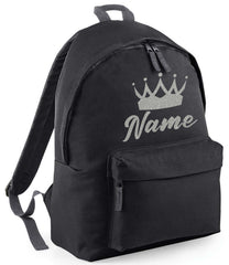 Personalised School Backpack Bag Kids Any Name Text Girls Crown Rucksack PE Kit