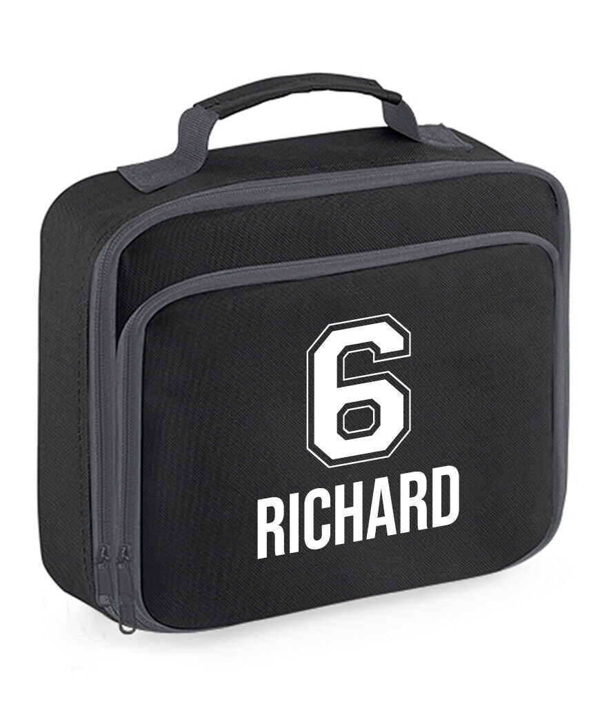 Personalised School Lunch Bag Kids Insulated Football Kids Name Number Snack Box