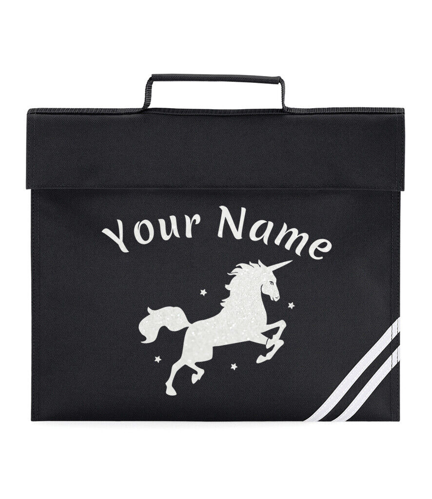 Personalised Childrens Glitter Unicorn School Book Bag Horse Riding Bookbag Gift