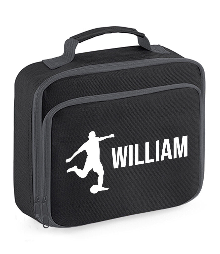 Personalised Lunch Bag Football Boys School Insulated Any Name Kids Snack Box