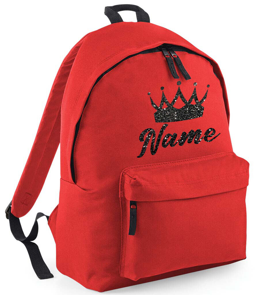 Personalised School Backpack Bag Kids Any Name Text Girls Crown Rucksack PE Kit