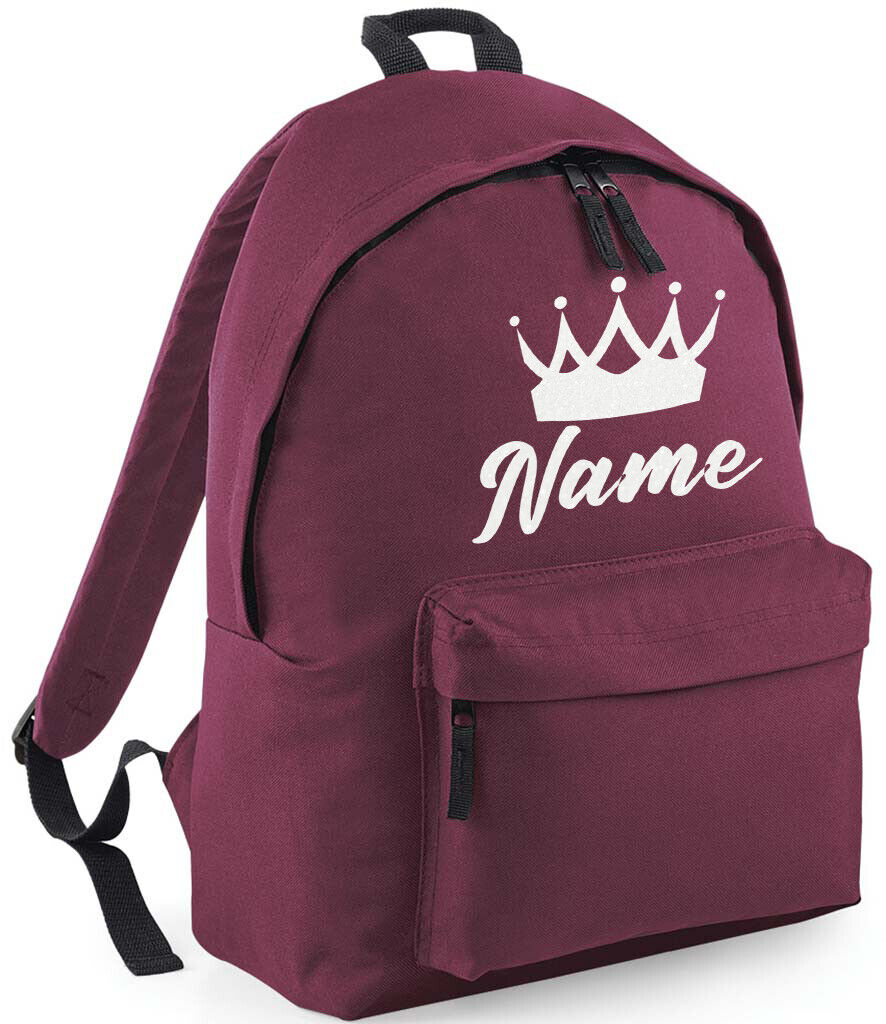 Personalised School Backpack Bag Kids Any Name Text Girls Crown Rucksack PE Kit