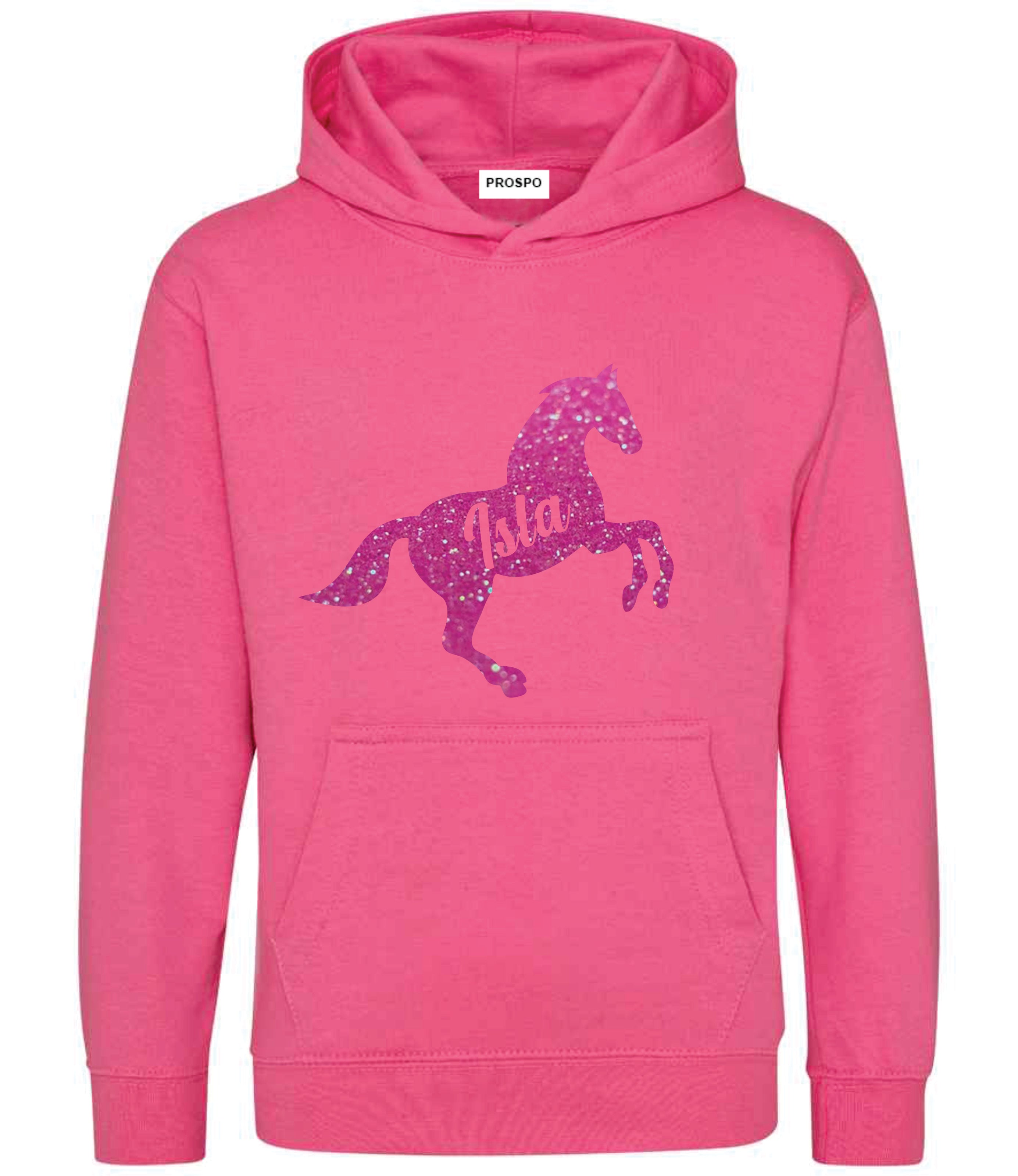 Personalised Glitter Horse Riding Hoodie Girls Boys Hoody Kids Top Jumper