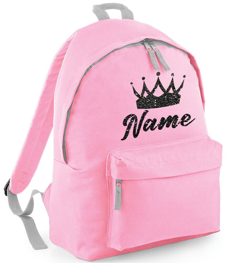 Personalised School Backpack Bag Kids Any Name Text Girls Crown Rucksack PE Kit