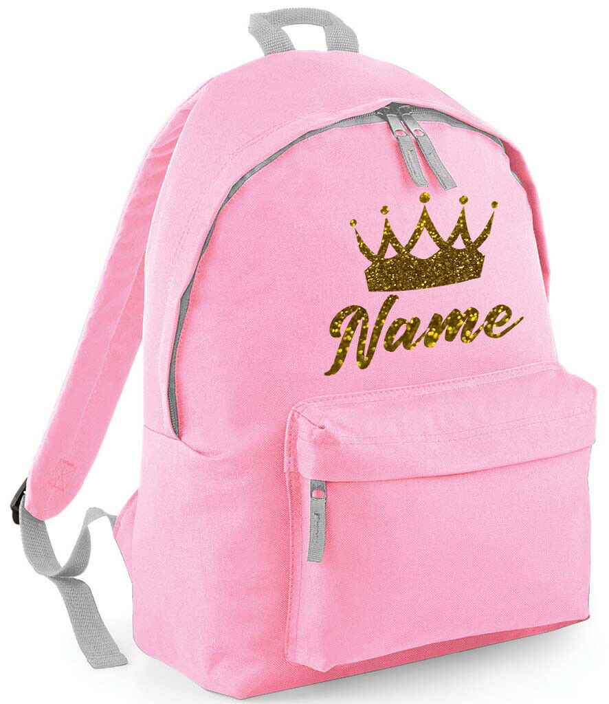 Personalised School Backpack Bag Kids Any Name Text Girls Crown Rucksack PE Kit