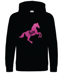 Personalised Glitter Horse Riding Hoodie Girls Boys Hoody Kids Top Jumper