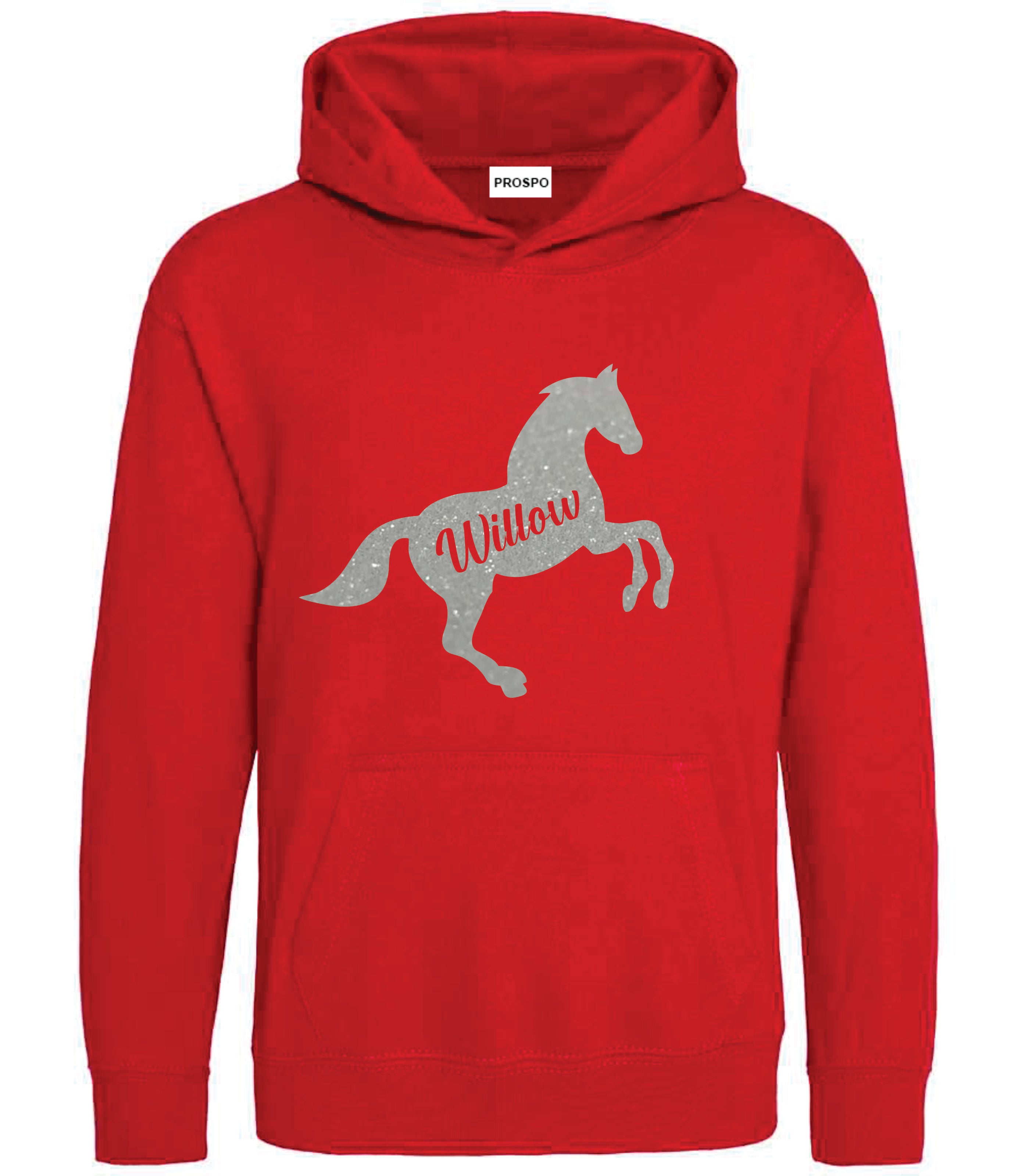 Personalised Glitter Horse Riding Hoodie Girls Boys Hoody Kids Top Jumper