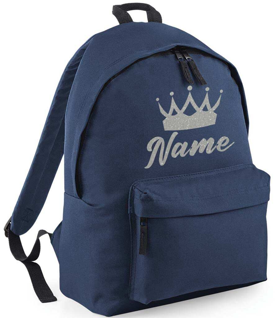 Personalised School Backpack Bag Kids Any Name Text Girls Crown Rucksack PE Kit