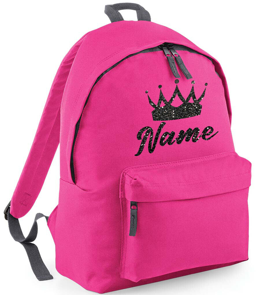 Personalised School Backpack Bag Kids Any Name Text Girls Crown Rucksack PE Kit