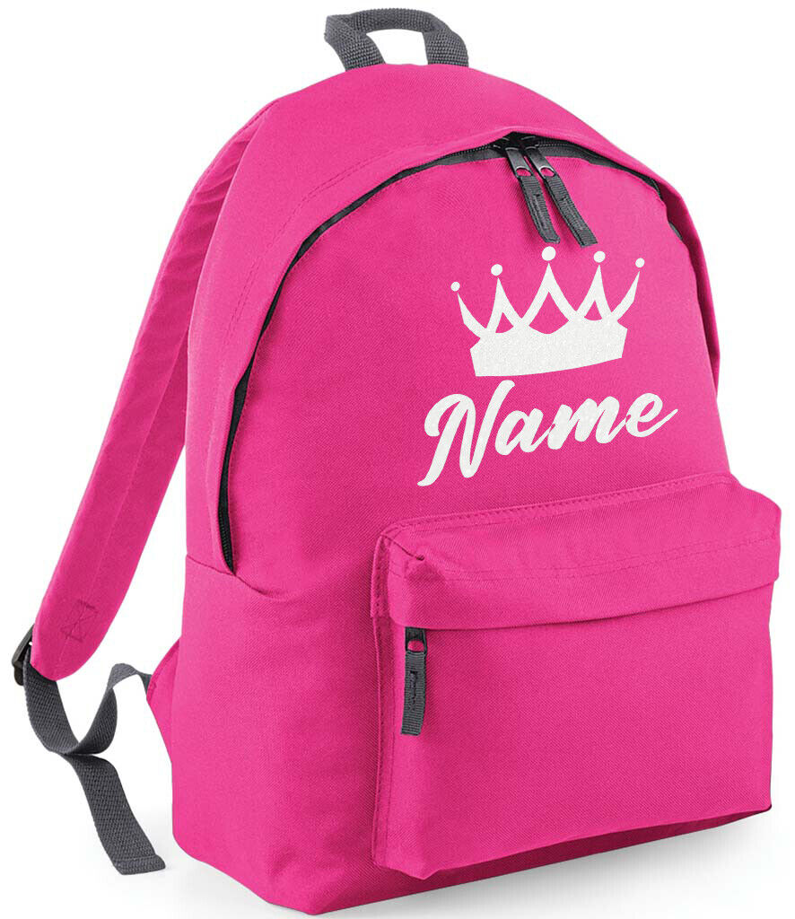 Personalised School Backpack Bag Kids Any Name Text Girls Crown Rucksack PE Kit