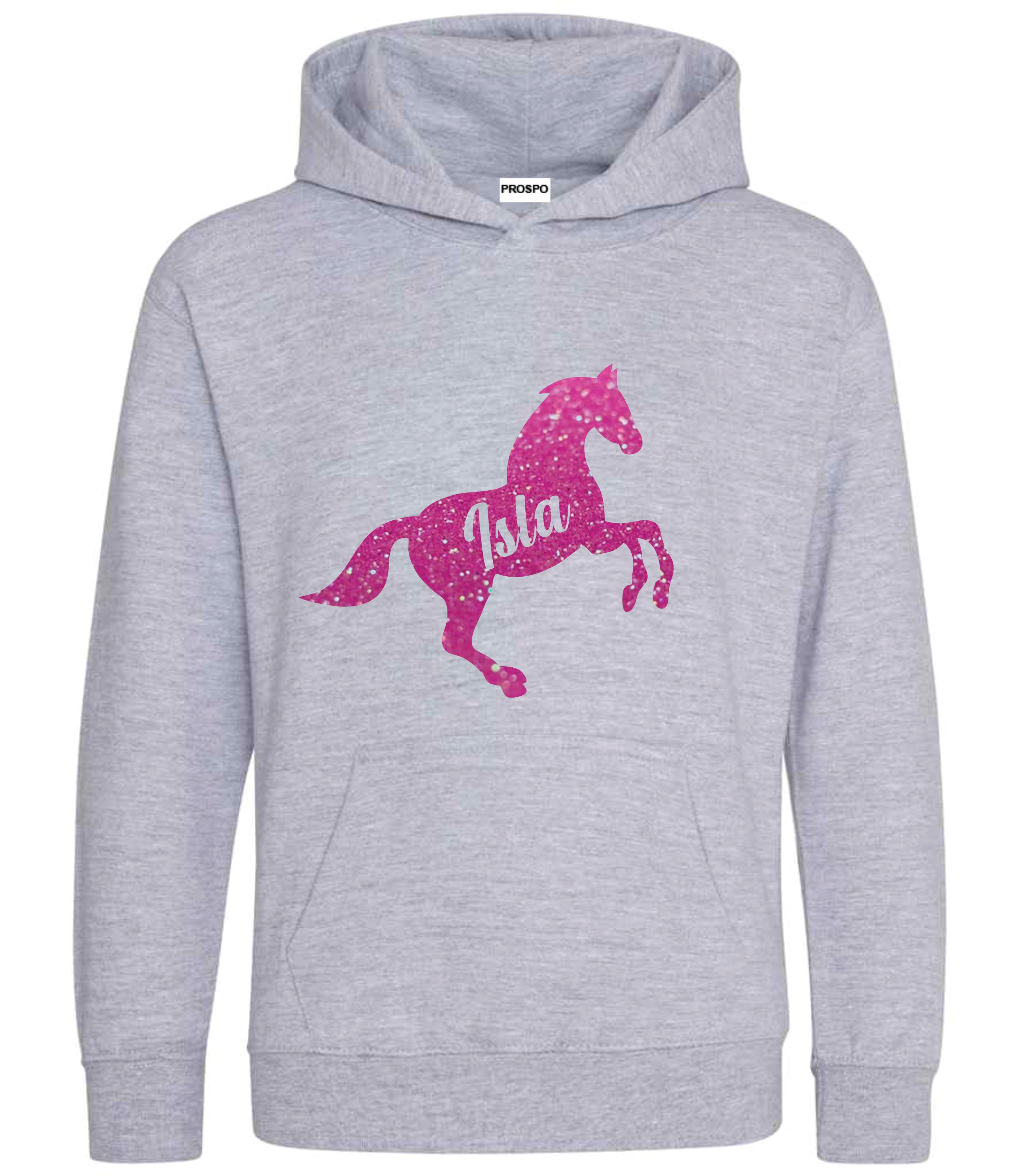 Personalised Glitter Horse Riding Hoodie Girls Boys Hoody Kids Top Jumper