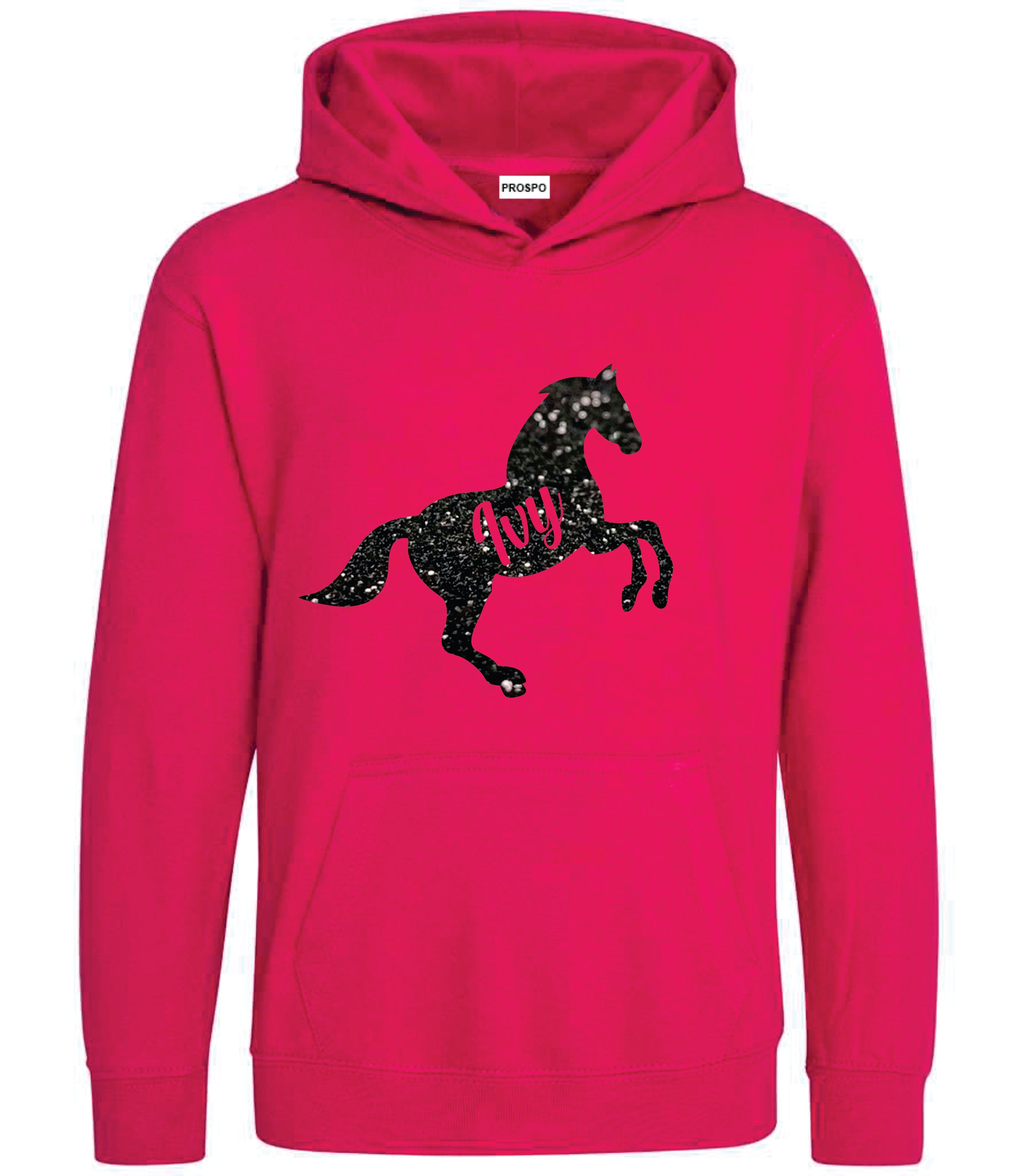 Personalised Glitter Horse Riding Hoodie Girls Boys Hoody Kids Top Jumper