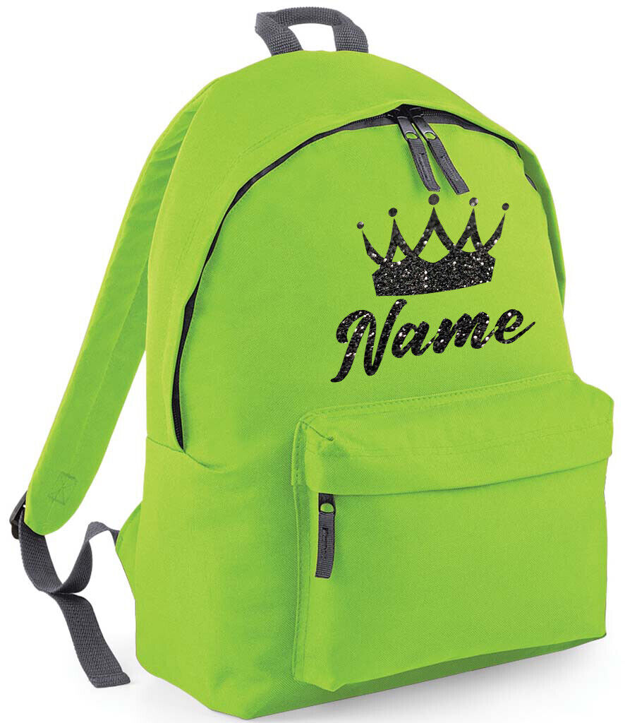 Personalised School Backpack Bag Kids Any Name Text Girls Crown Rucksack PE Kit