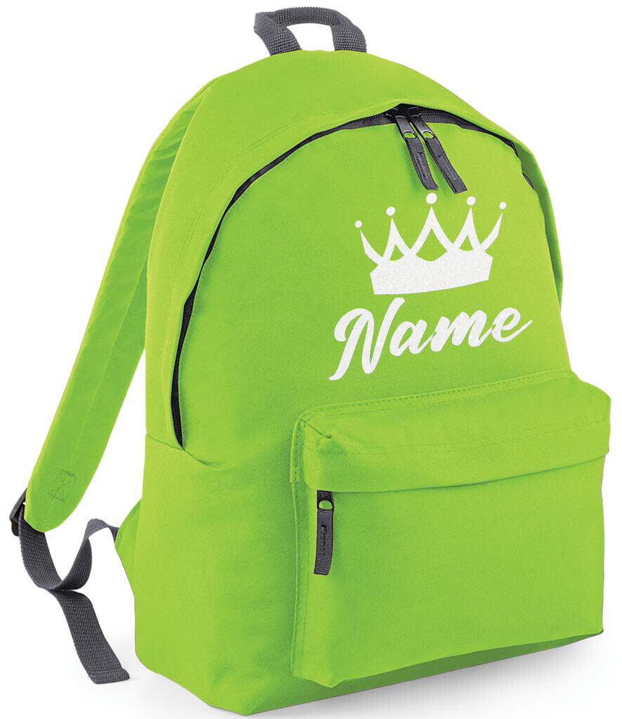 Personalised School Backpack Bag Kids Any Name Text Girls Crown Rucksack PE Kit