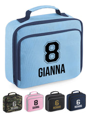 Personalised School Lunch Bag Kids Insulated Football Kids Name Number Snack Box