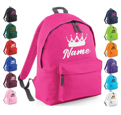 Personalised School Backpack Bag Kids Any Name Text Girls Crown Rucksack PE Kit