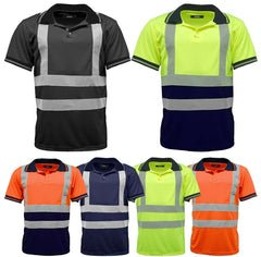 HI VIZ VISIBILITY POLO T SHIRT REFLECTIVE TAPE SAFETY HIGH VIS SECURITY WORK TOP