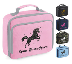 Personalised Unicorn Lunch Bag School Glitter Childrens Insulated Dinner Box