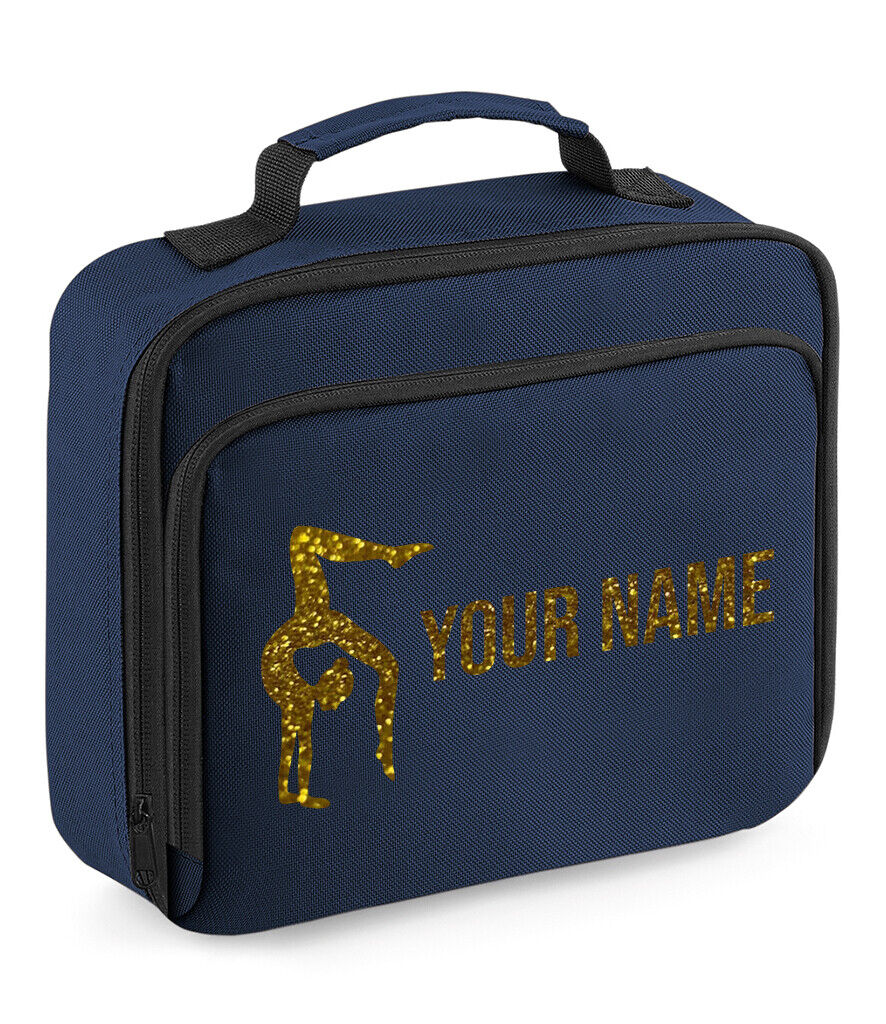 Girls Personalised Glitter Gymnastics School Lunch Bag Kids Dance Insulated Box