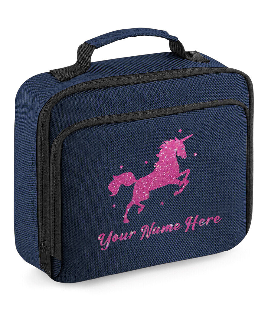 Personalised Unicorn Lunch Bag School Glitter Childrens Insulated Dinner Box