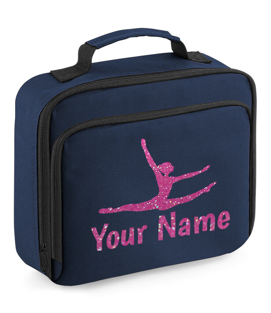 Girls Personalised Glitter Gymnastics School Lunch Bag Kids Dance Insulated Box