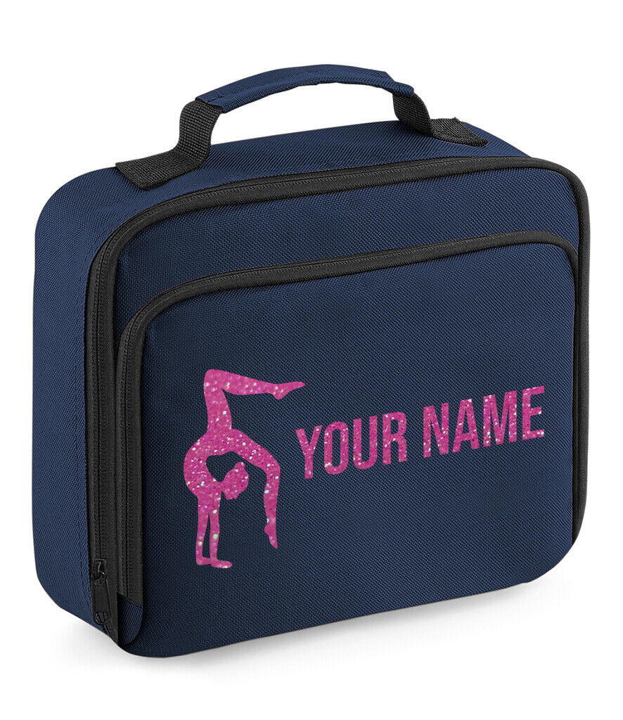 Girls Personalised Glitter Gymnastics School Lunch Bag Kids Dance Insulated Box