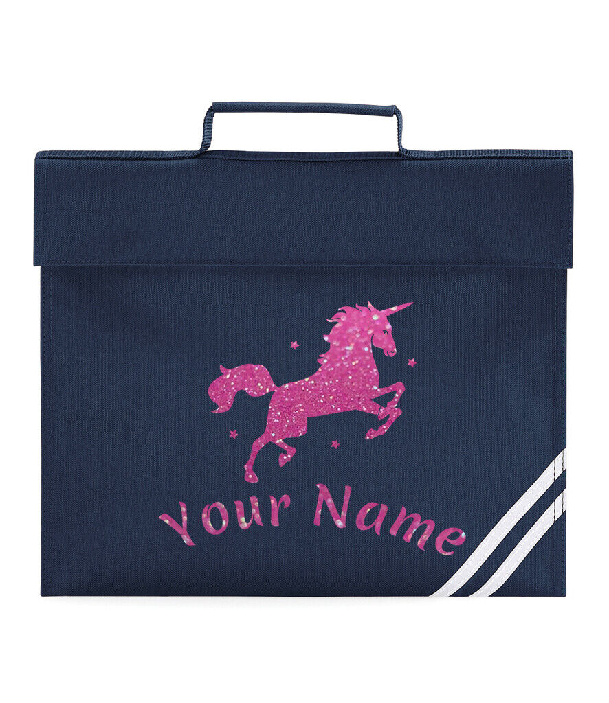 Personalised Childrens Glitter Unicorn School Book Bag Horse Riding Bookbag Gift