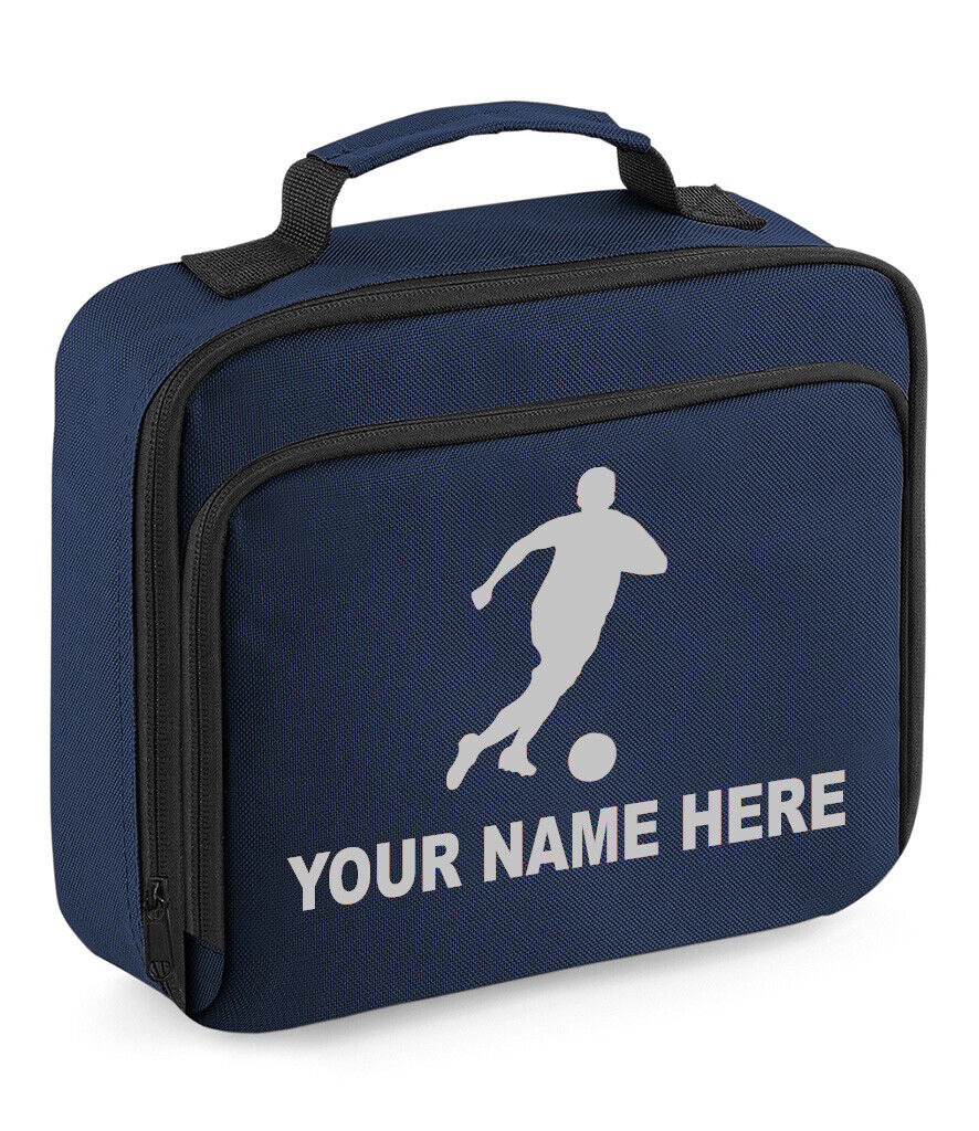 Personalised Lunch Bag Football Boys School Insulated Any Name Kids Snack Box