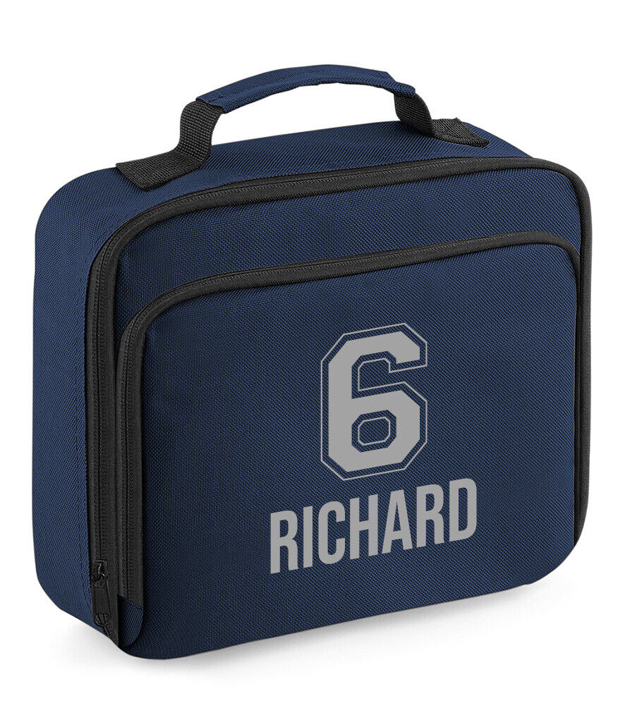 Personalised School Lunch Bag Kids Insulated Football Kids Name Number Snack Box