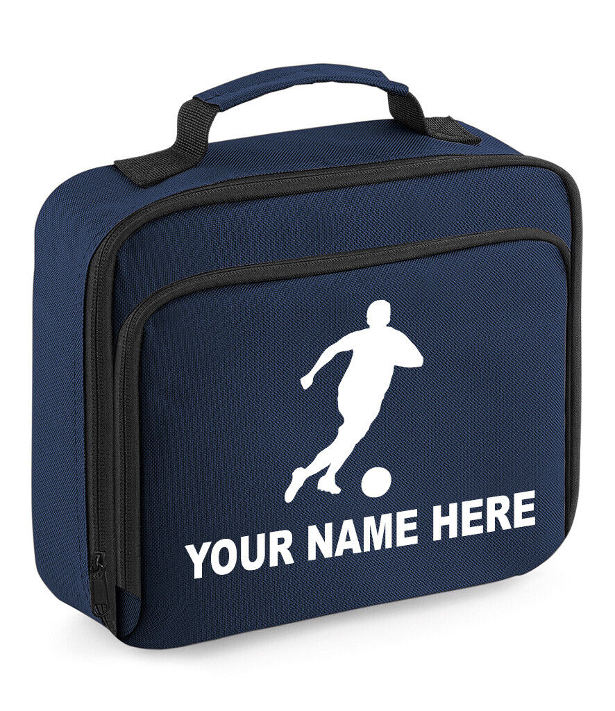 Personalised Lunch Bag Football Boys School Insulated Any Name Kids Snack Box