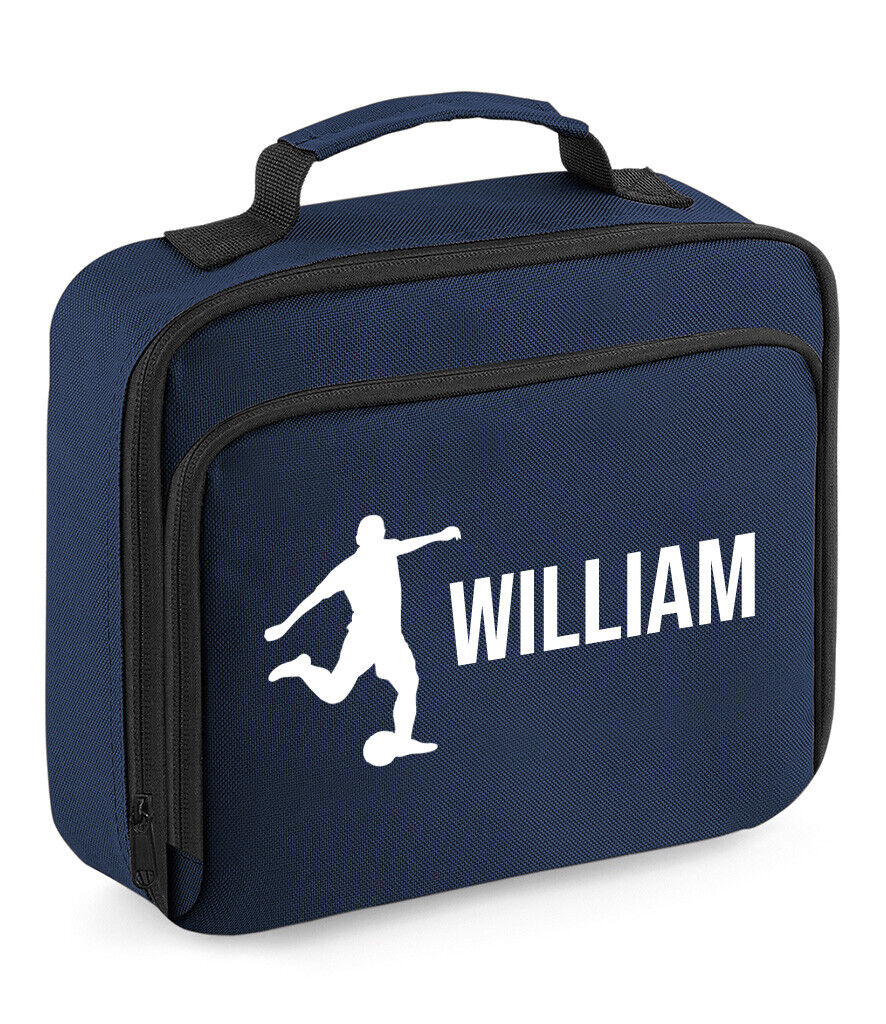 Personalised Lunch Bag Football Boys School Insulated Any Name Kids Snack Box