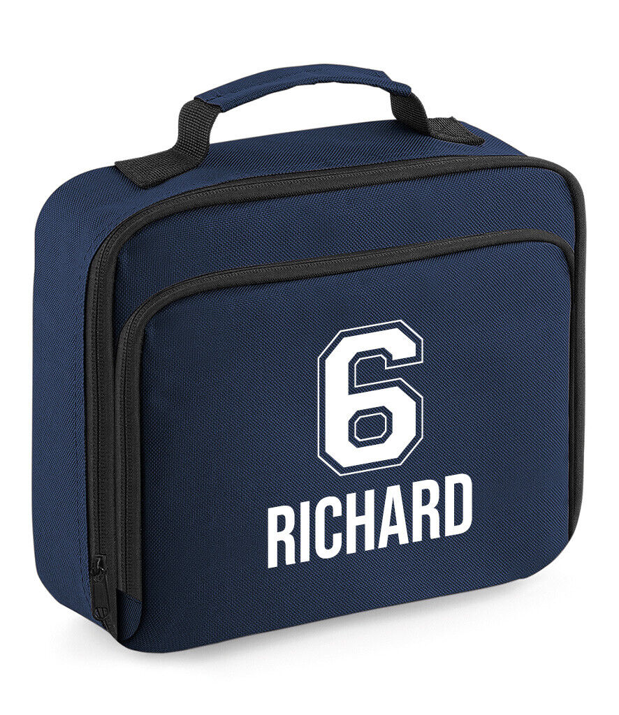 Personalised School Lunch Bag Kids Insulated Football Kids Name Number Snack Box